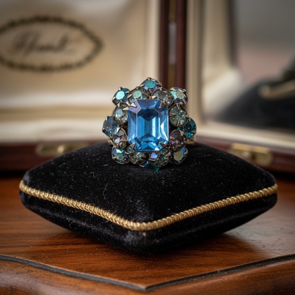 unbranded Jewelry - Vinatge AB finish rhinestone ring weight 18.76G